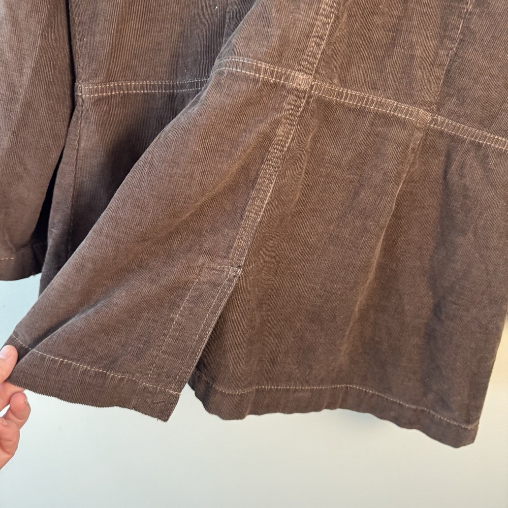 French Cuff Women's Sz Large Brown Corduroy Lightweight Jacket Collar Button Up - Picture 9 of 9